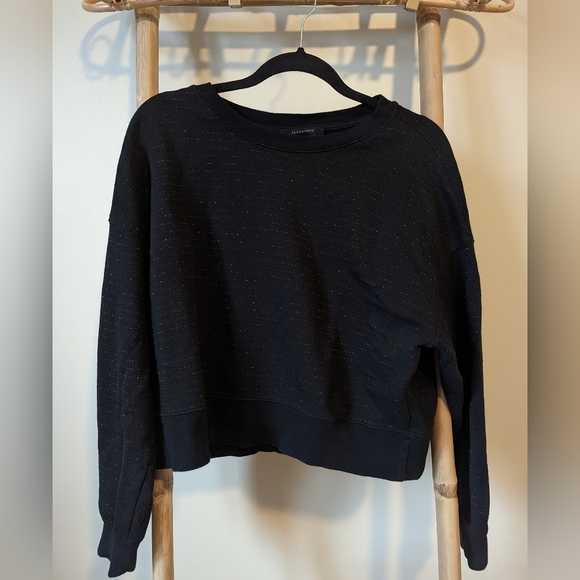 All Saints Sweaters - All Saints Black Cropped Sweatshirt with Gold Sparkle Threading / XS